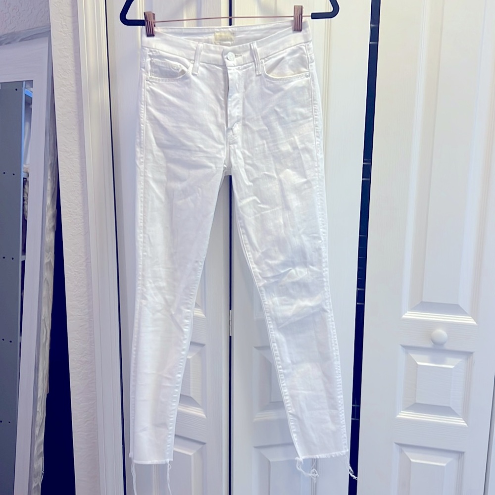 Mother denim : high waisted looker ankle fray